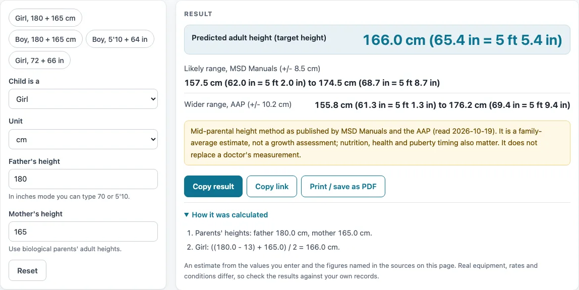 Child height predictor example