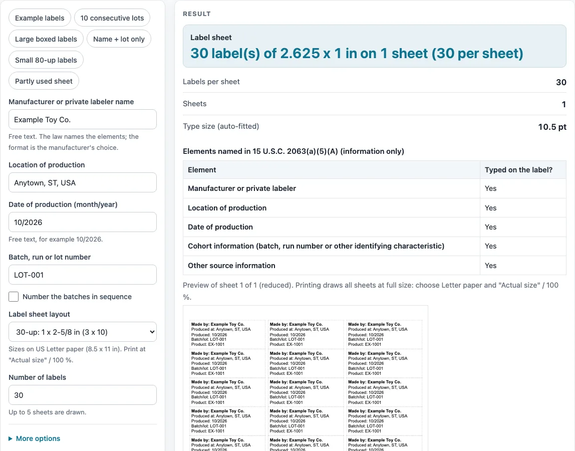 Cpsia tracking label example