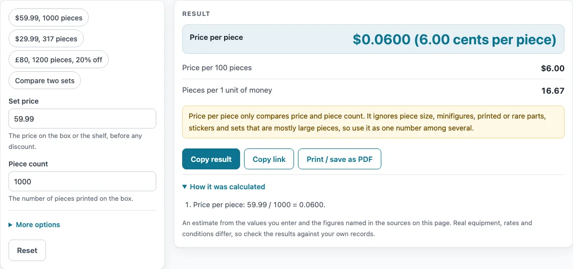 Lego price per piece example